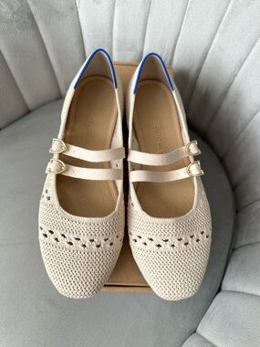Rothy's Double Buckle Mary Jane Flats in Powder Crochet size 6.5